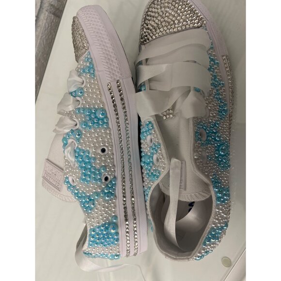 Converse Unisex Faux Pearl & Rhinestone Custom Sneakers Size M 6 / W 8 - Picture 8 of 11